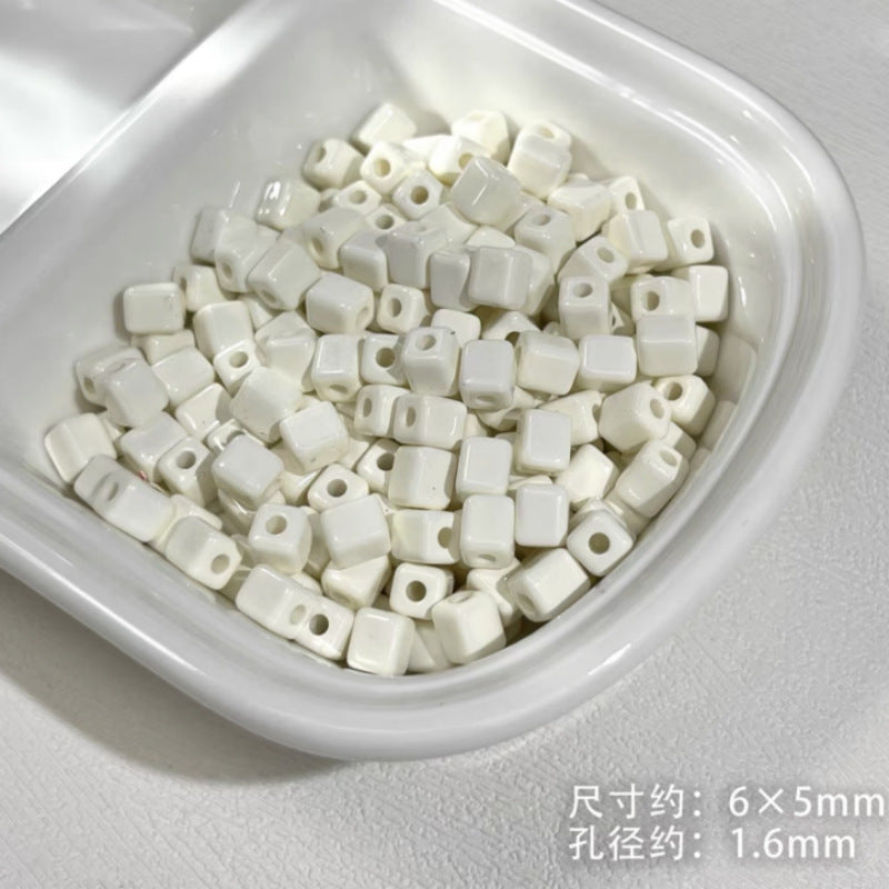Painted Square Acrylic Beads 6mm 5mm Macaron Color Baking 30pcs 19