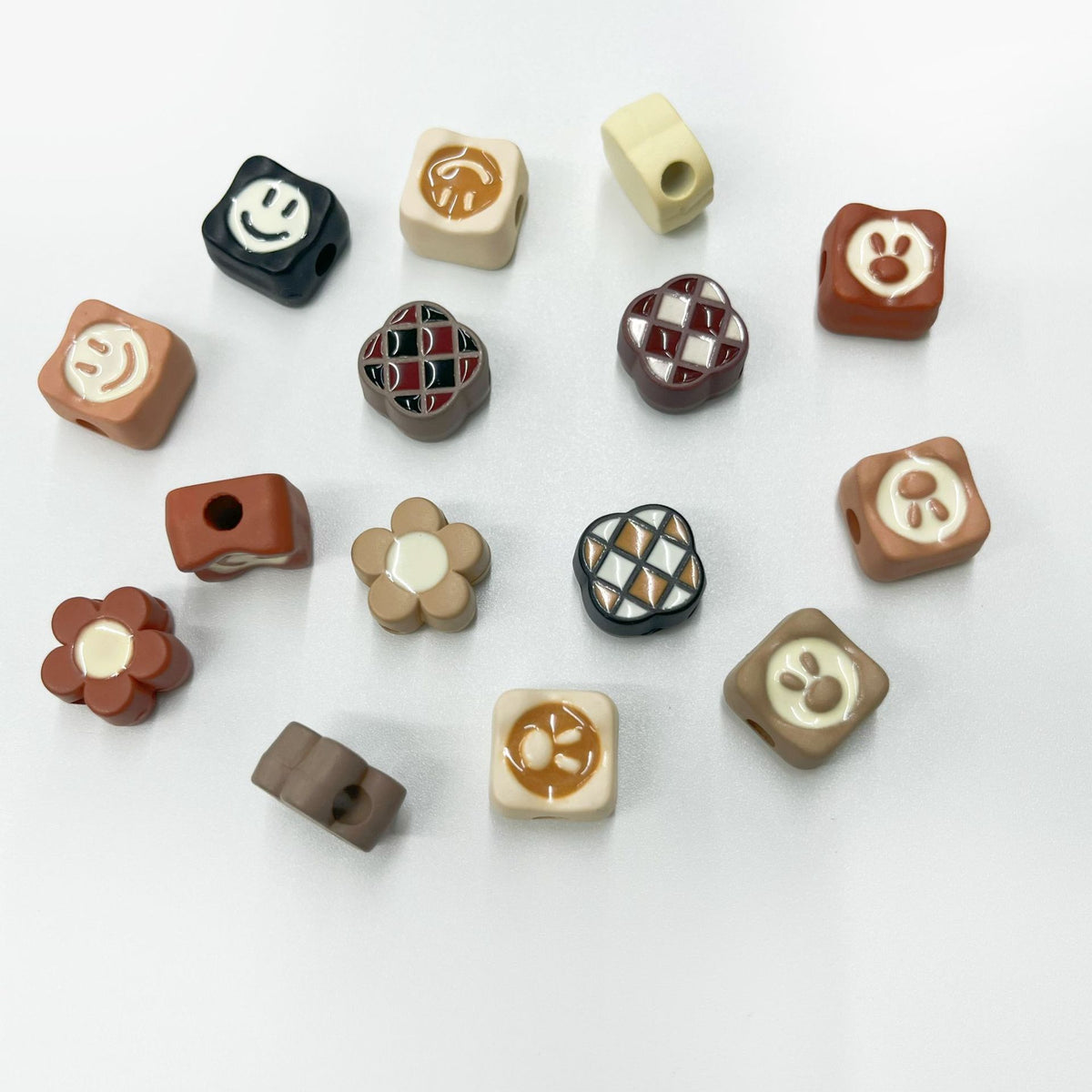 Painted Acrylic Beads 14mm Melad Color Pattern Enamel 100pcs