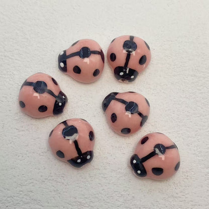 Colorful Ladybug Ceramic Beads 14mm Hand Painted Glazed 10pcs 10