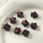 Kitten Series Metal Beads Black and Pink Enamel Alloy 10pcs 4
