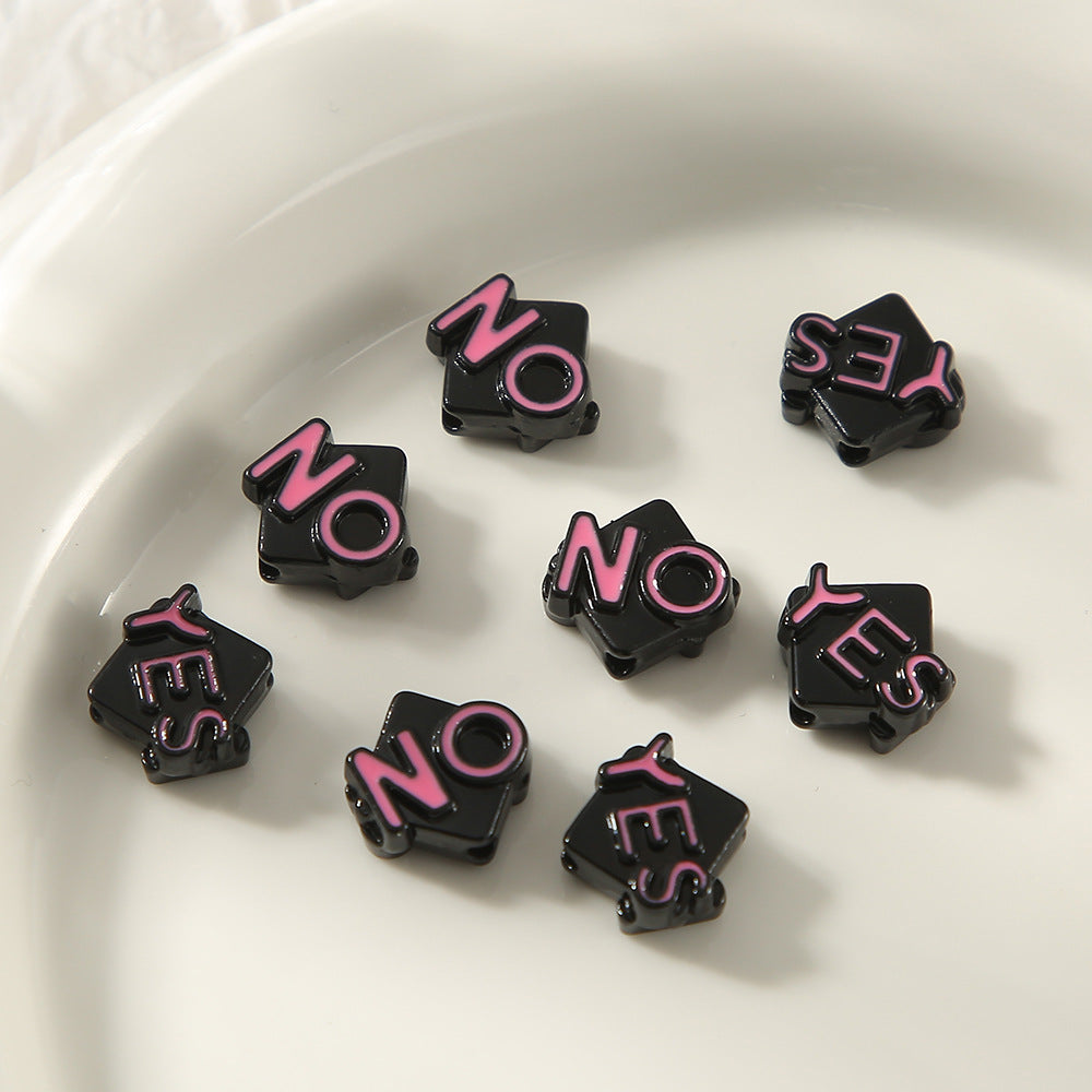 Kitten Series Metal Beads Black and Pink Enamel Alloy 10pcs 4
