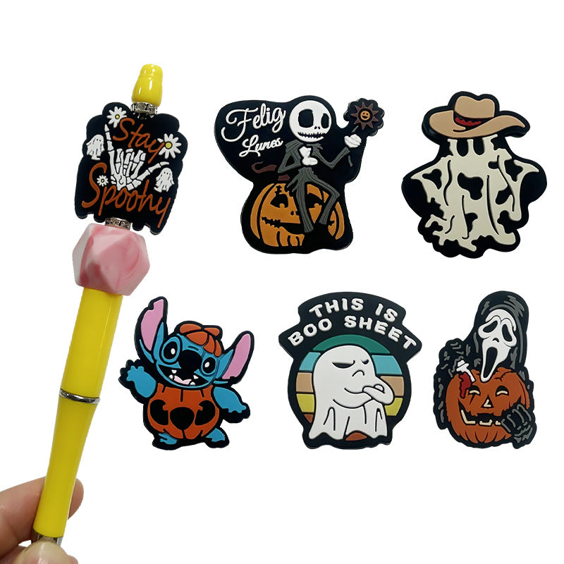 Silicone Focal Beads Halloween Ghosts and Pumpkins With Phrases 20pcs 5