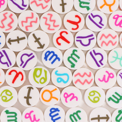 Flat Clay Beads 9mm Multicolor Twelve Constellation Zodiac 100pcs 18