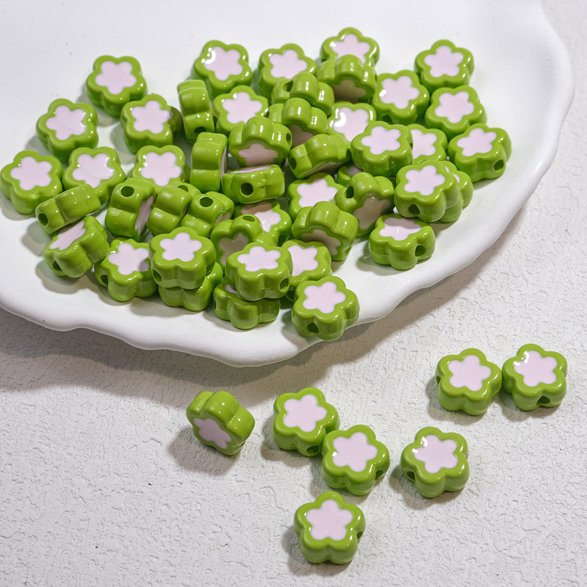 Double-Sided Flower Enamel Acrylic Beads 12mm Dual Color 50pcs 15