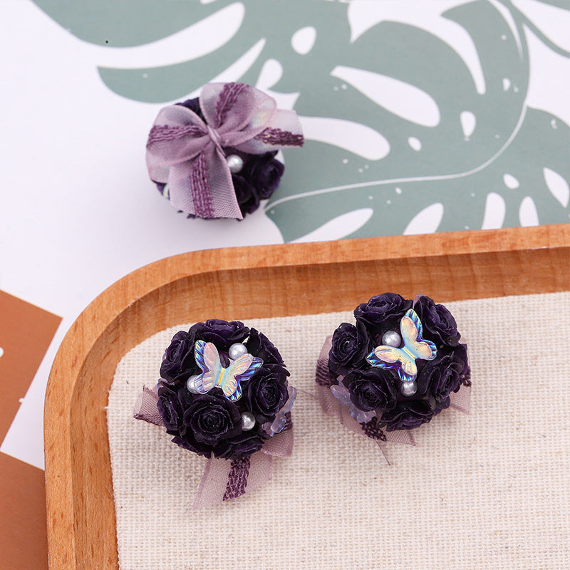 Flower Cluster Clay Beads 23mm Polymer Roses with Bow 5pcs 10