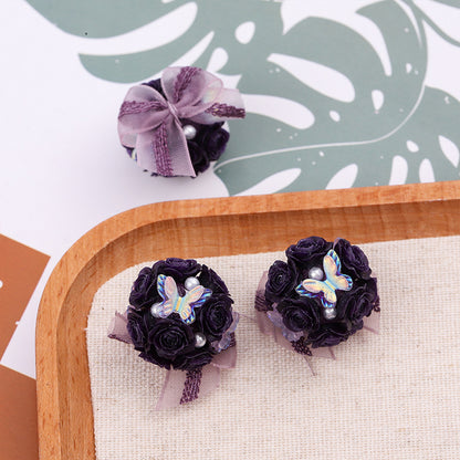 Flower Cluster Clay Beads 23mm Polymer Roses with Bow 5pcs 10