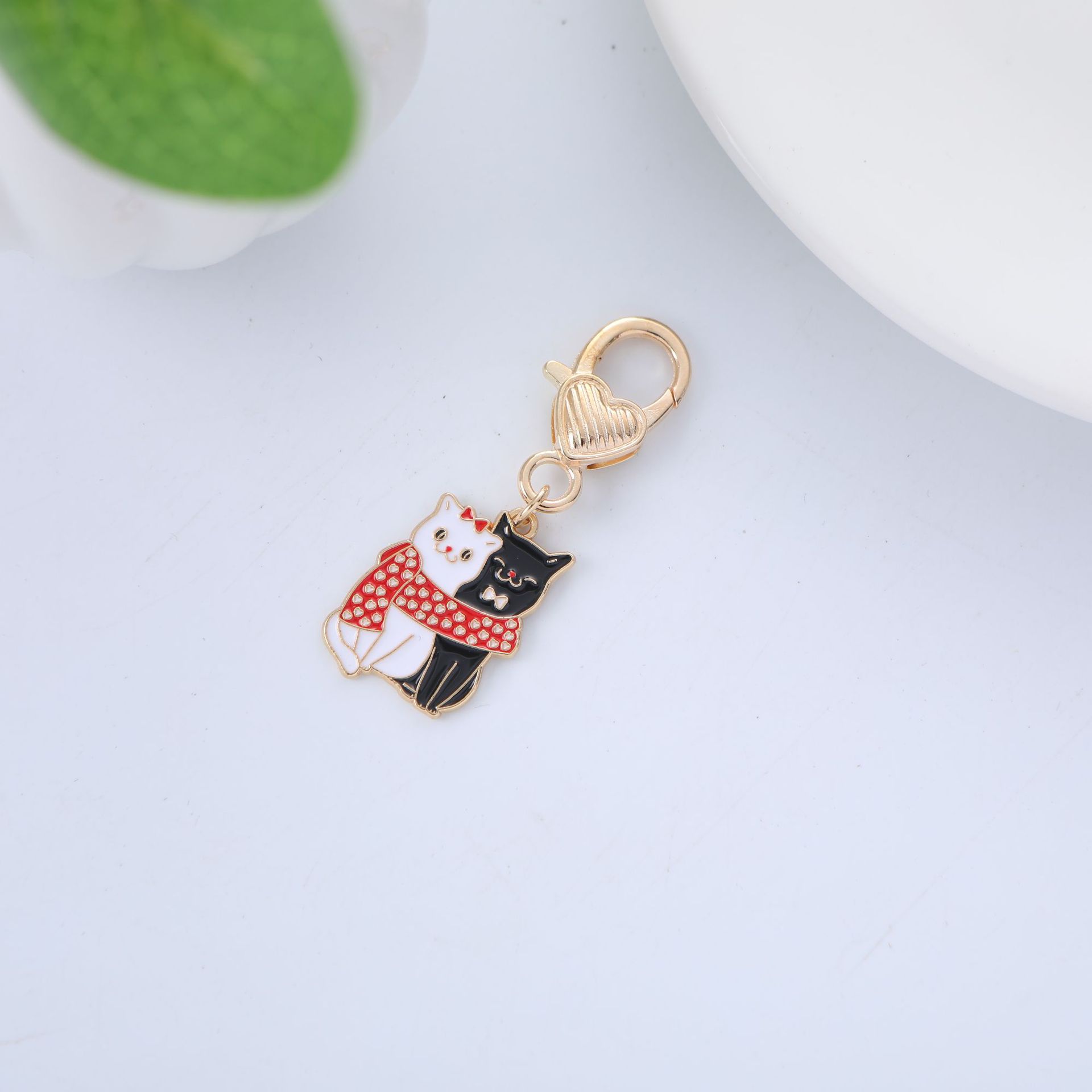 Metal Cat Keychain Enamel Colorful Gold Clasp Charm 2