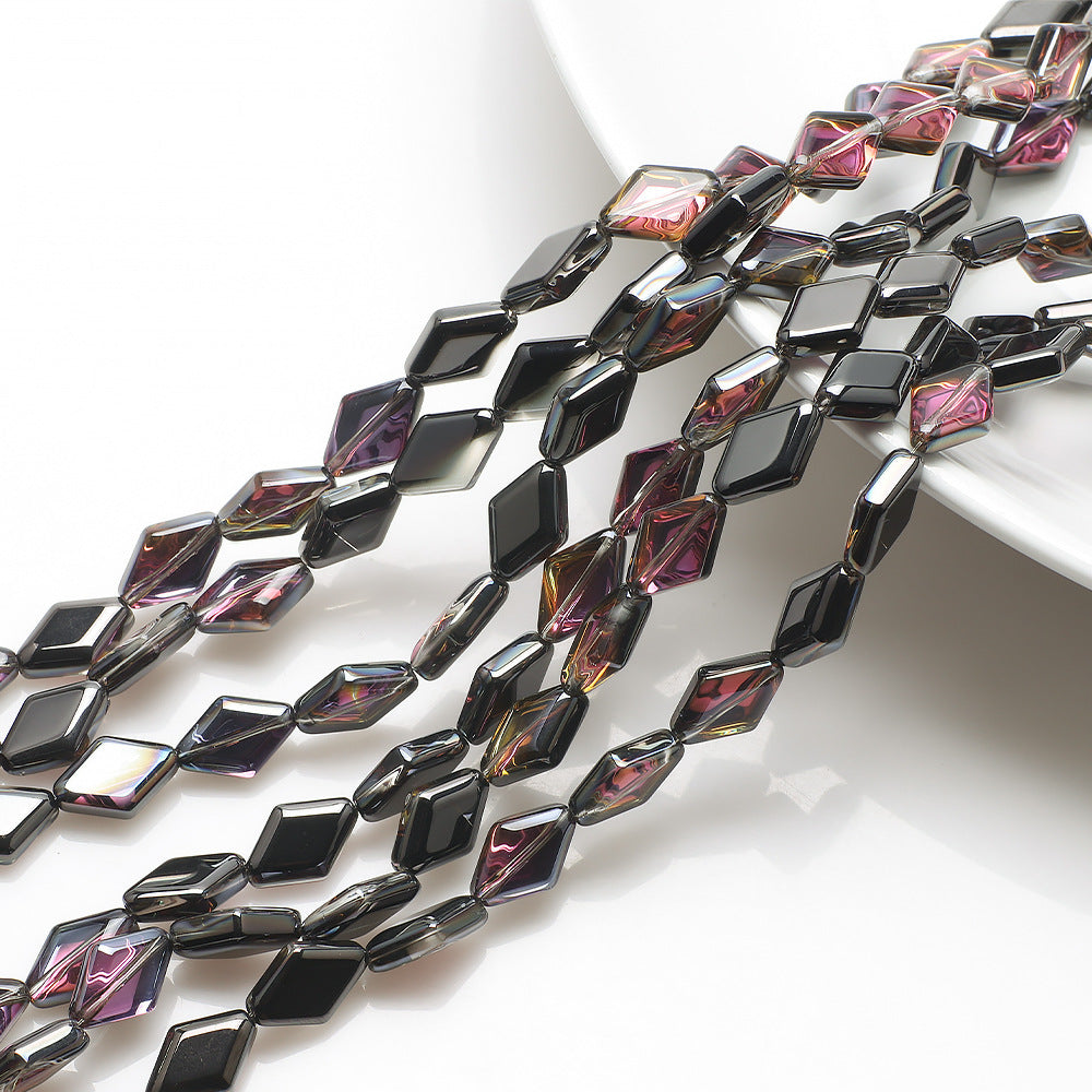 Electroplated Rhombus Glass Beads 11mm Transparent Mixed Colors 20pcs 16