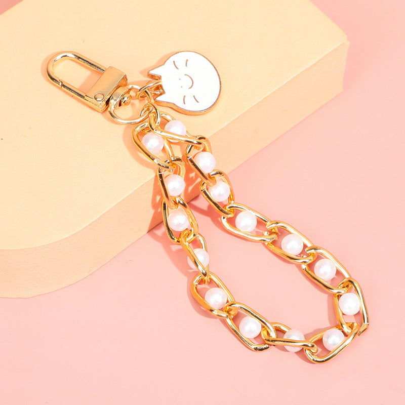 Pearl Chain Bracelet Keychain Alloy Elegant Lanyard Style 6