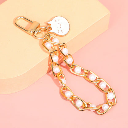 Pearl Chain Bracelet Keychain Alloy Elegant Lanyard Style 6