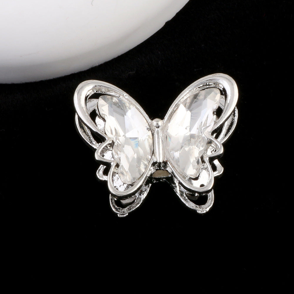 Butterfly Metal Beads 26mm Double-Sided Crystal Glass Embedded 3pcs 16