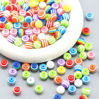 Rainbow Color Striped Resin Beads 12mm Round Glossy 60pcs