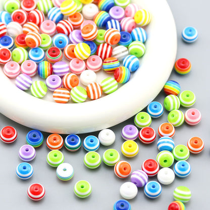 Rainbow Color Striped Resin Beads 12mm Round Glossy 60pcs