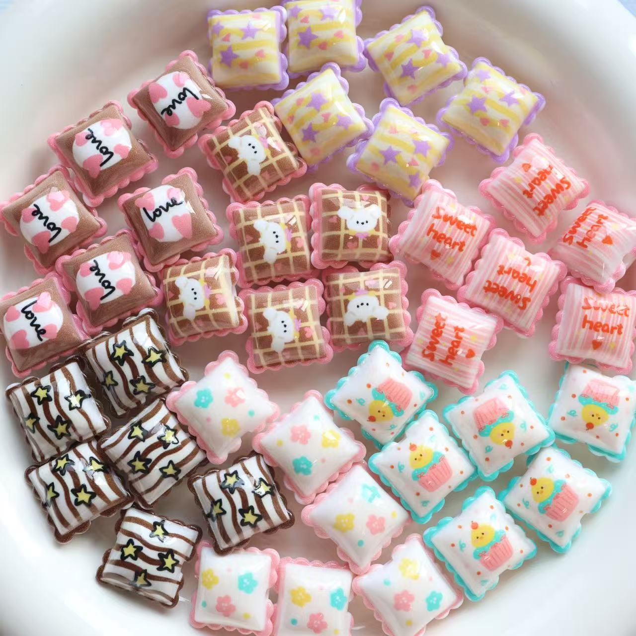 Cartoon Lace Pillow Acrylic Beads 19mm Colorful Mixed 20pcs