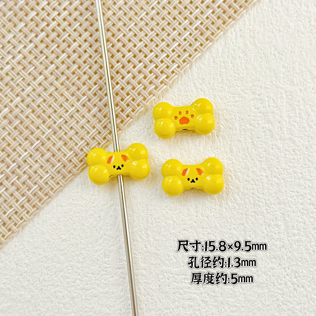 Bone and Heart Metal Beads 15mm and 10mm Baking Painted Alloy 10pcs 11