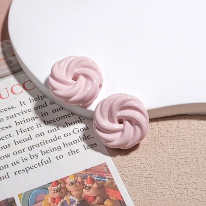 Painted Cookie Acrylic Beads 20x17x9mm Solid Color Glossy Swirl 30pcs 7