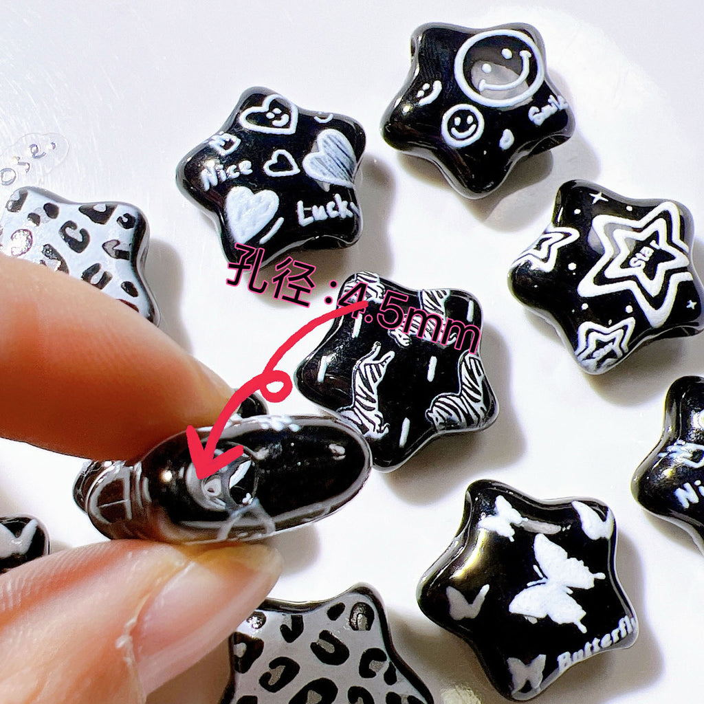 Embossed Star Acrylic Beads 26mm Black and White Tone 10pcs 4