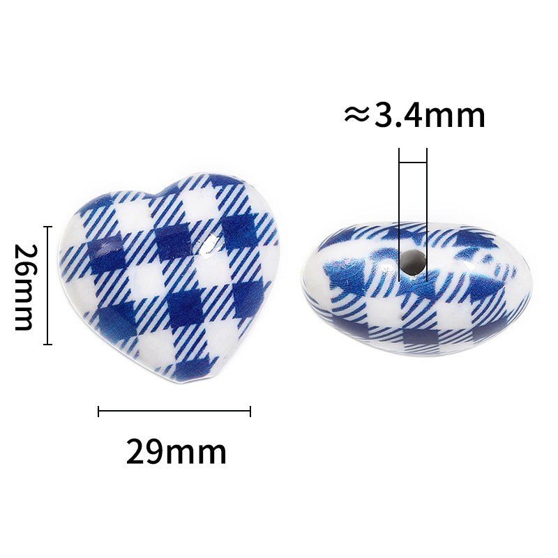 Heart Acrylic Beads 29mm Plaid and Leopard Print Mixed 20pcs 3