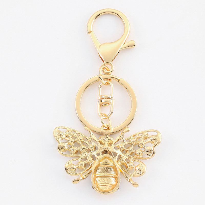 Rhinestone Bee Keychain Golden Alloy Zinc Decorative Charm 2
