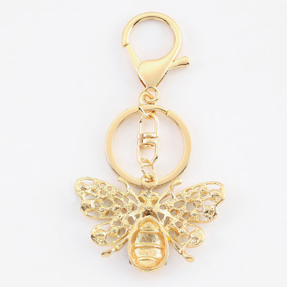 Rhinestone Bee Keychain Golden Alloy Zinc Decorative Charm 2
