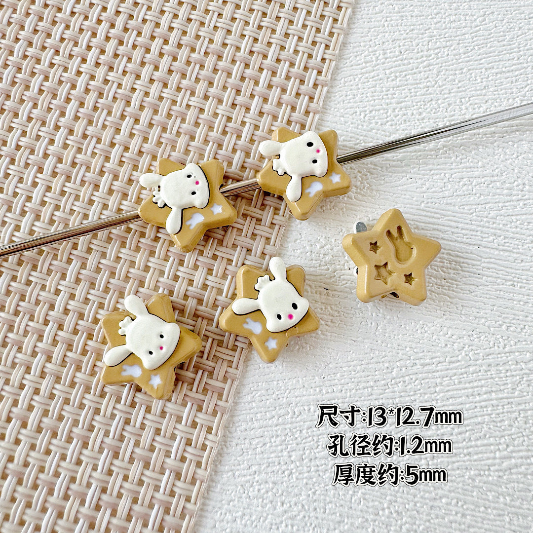 Star Shaped Metal Beads Adorable Painted Animals Glossy Alloy 10pcs 8