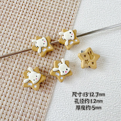 Star Shaped Metal Beads Adorable Painted Animals Glossy Alloy 10pcs 8
