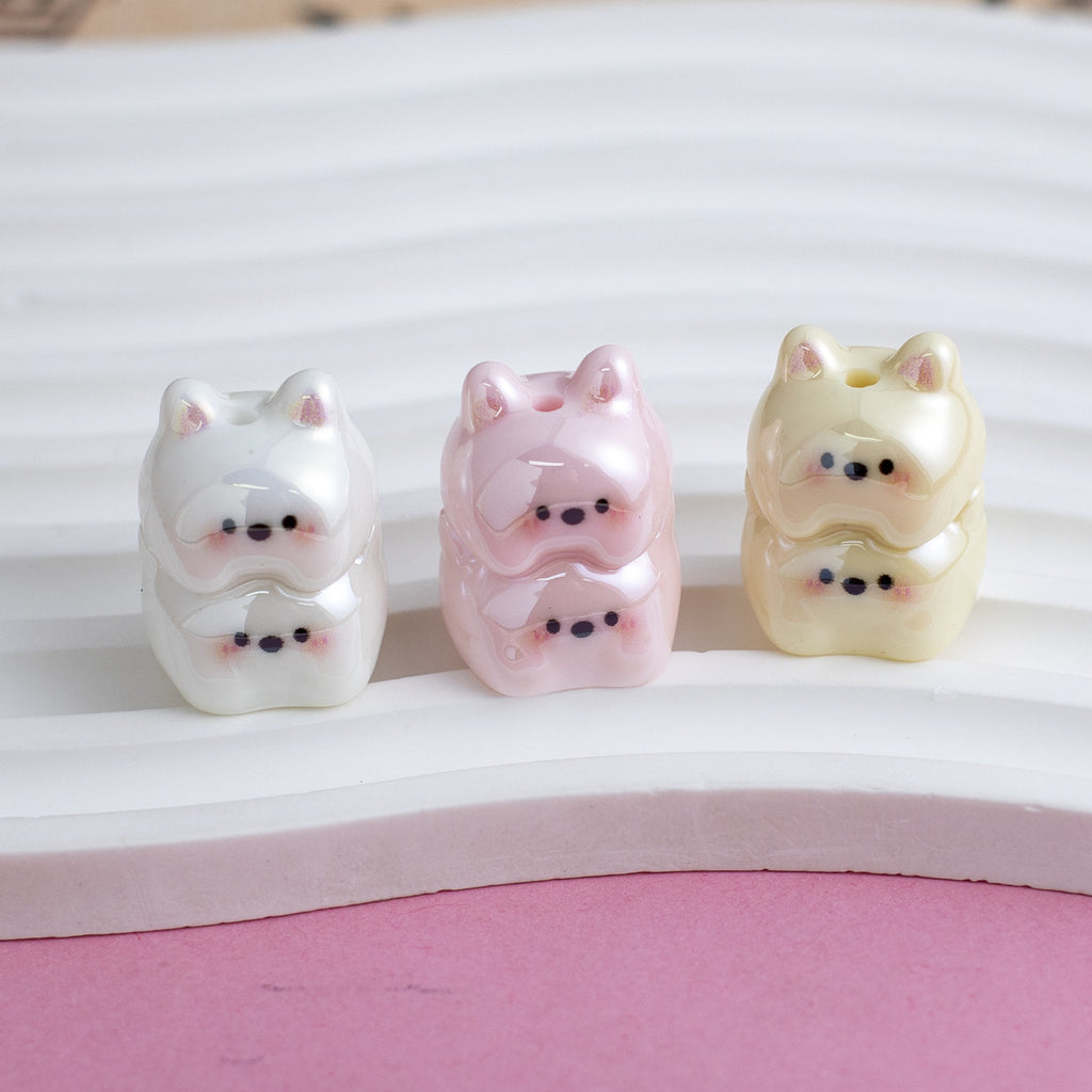 Plating Puppy Stack Resin Beads 24mm Glossy Pastel Colors 10pcs 4