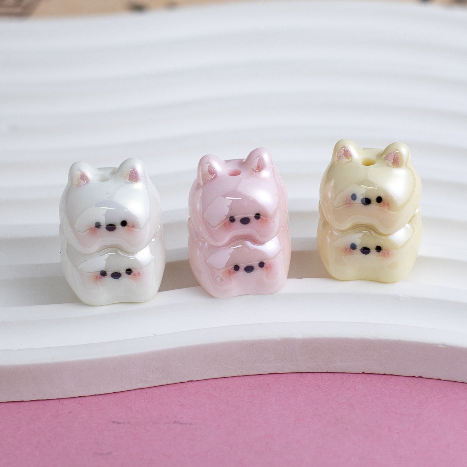 Plating Puppy Stack Resin Beads 24mm Glossy Pastel Colors 10pcs 4