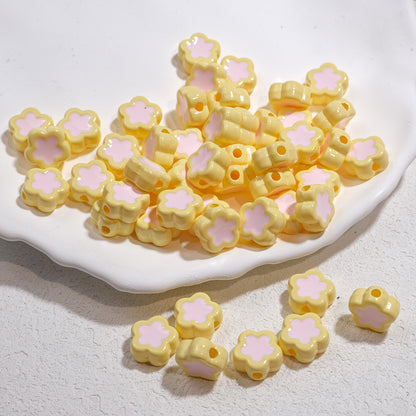 Double-Sided Flower Enamel Acrylic Beads 12mm Dual Color 50pcs 7