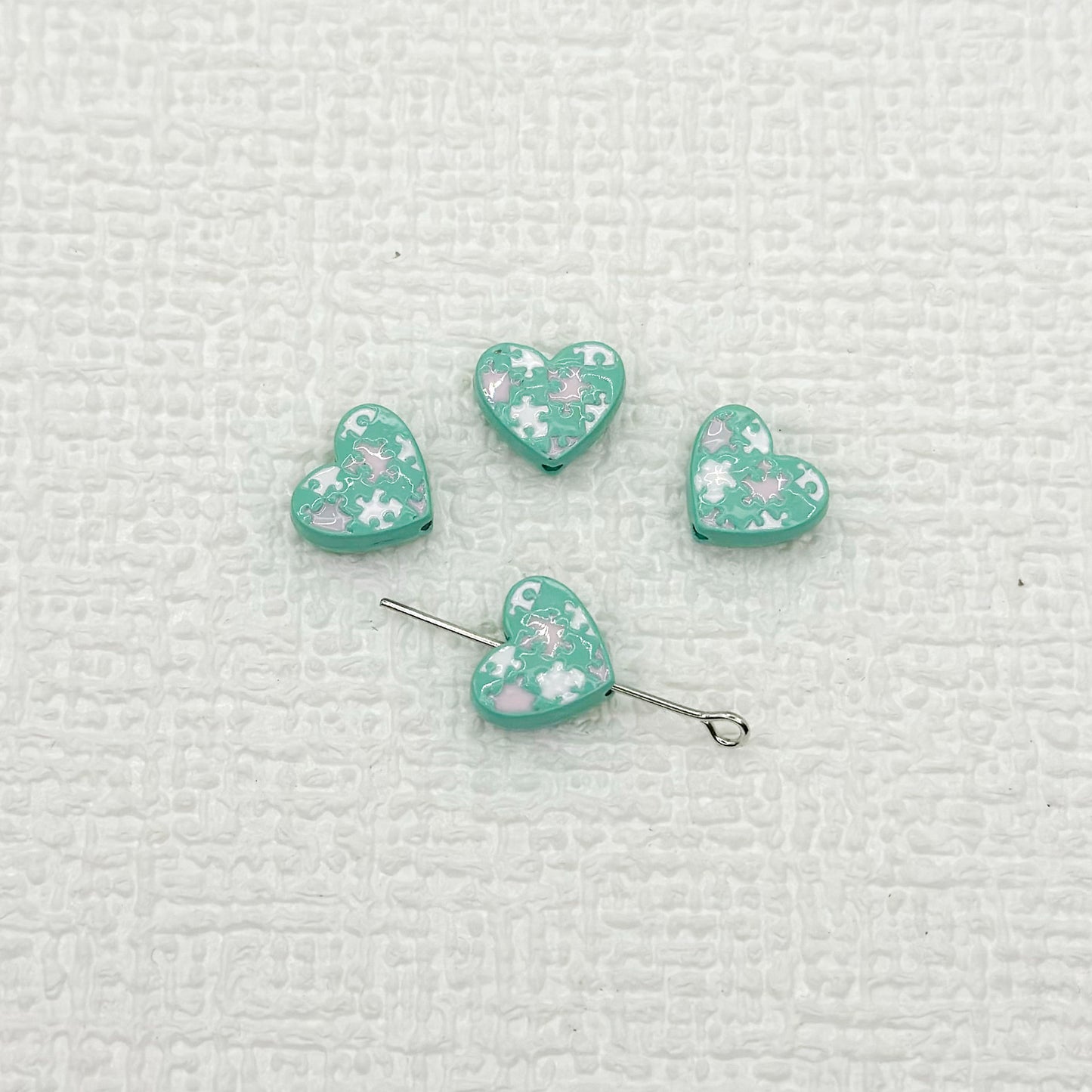 Heart Metal Beads 12mm Baking Painted Puzzle Pattern Enamel 10pcs 9