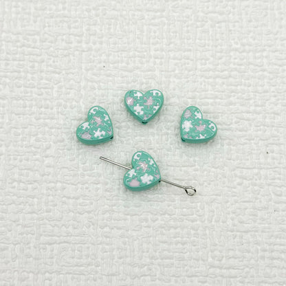 Heart Metal Beads 12mm Baking Painted Puzzle Pattern Enamel 10pcs 9