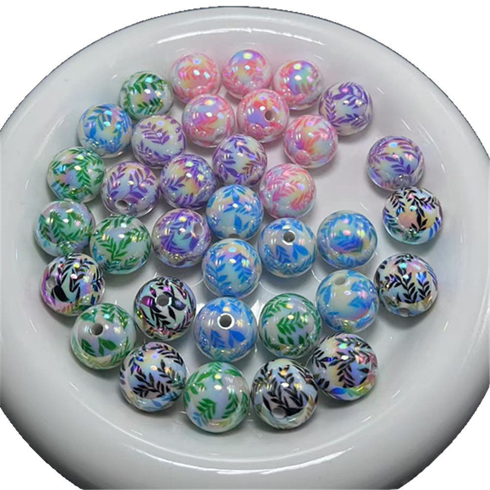 Plating Leaf Acrylic Beads 16mm UV Willow Print 100pcs 5