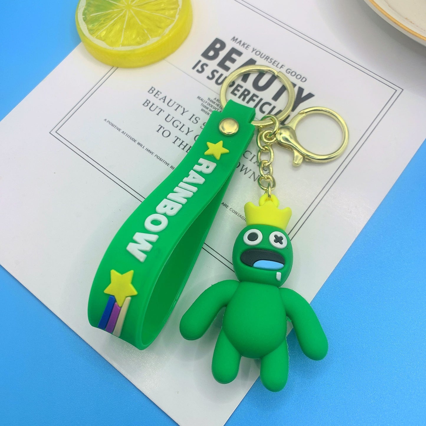 Silicone Rainbow Friends Cartoon Character Keychain with Star Strap 17