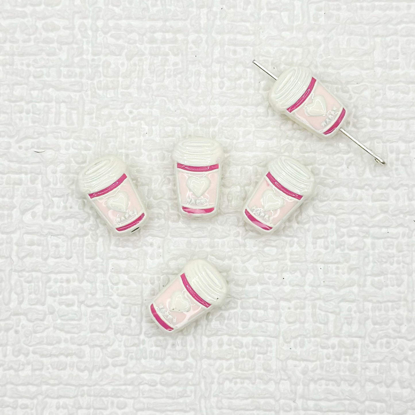 Baking Painted Metal Beads 14mm Milk Tea Mini Cup Design 10pcs 7