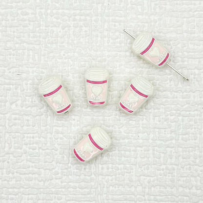 Baking Painted Metal Beads 14mm Milk Tea Mini Cup Design 10pcs 7
