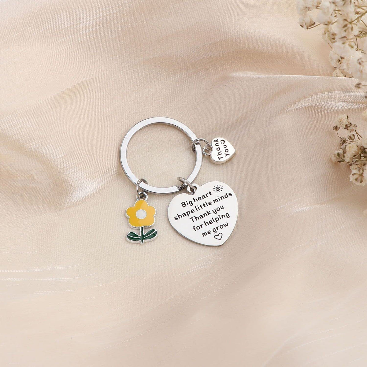 Flower Heart Keychain Stainless Steel Engraved Red Charm 5
