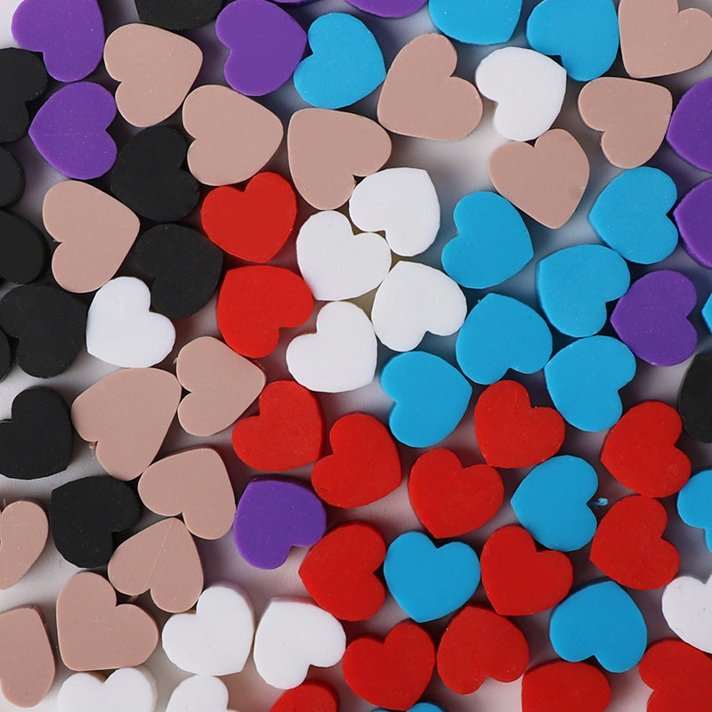 Heart Clay Beads 9mm Multicolor Polymer 100pcs