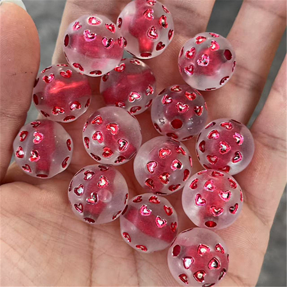 Matte Heart Pattern Round Acrylic Beads 16mm Dyed Core 100pcs 3