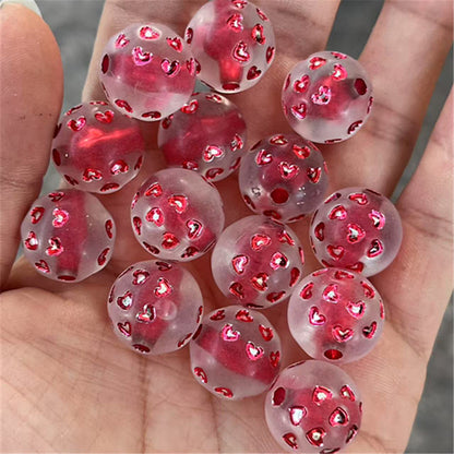 Matte Heart Pattern Round Acrylic Beads 16mm Dyed Core 100pcs 3