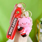 PVC Animal Cartoon Piglet Keychain with Soda Bottle Red Pink 8