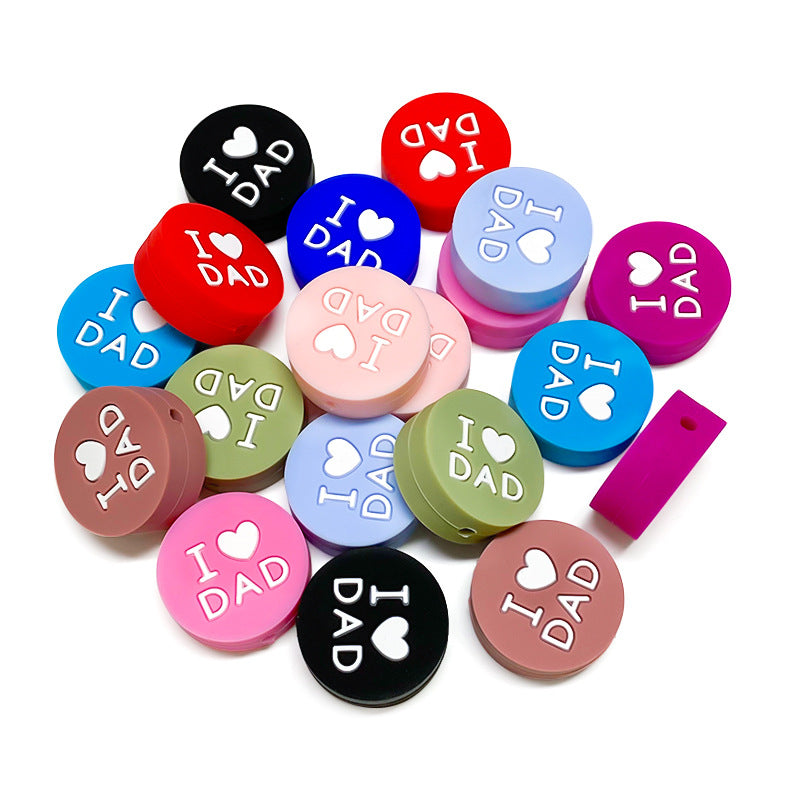 Silicone Focal Beads I Love Dad Embossed Text Solid Color 20pcs 2