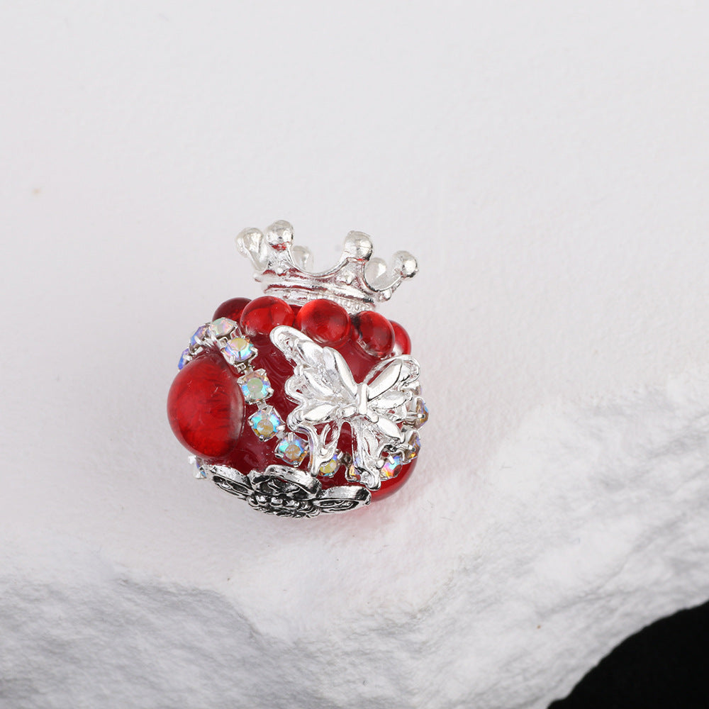 Butterfly Crown Polymer Clay Rhinestone Beads 21mm Round 6pcs 6