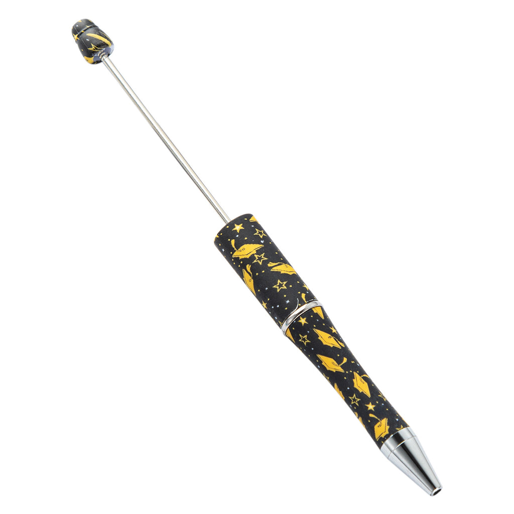 Beadable Pen Plastic Black Barrel Golden Caps Printed Graduation