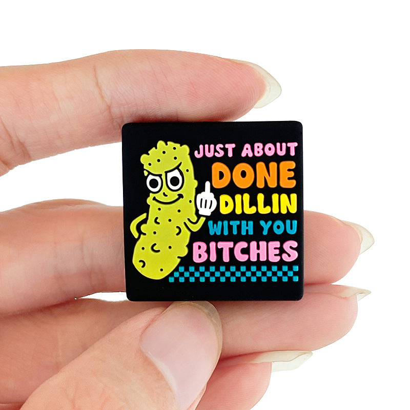 Silicone Focal Beads Pickle Character Colorful Text Square 20pcs 5