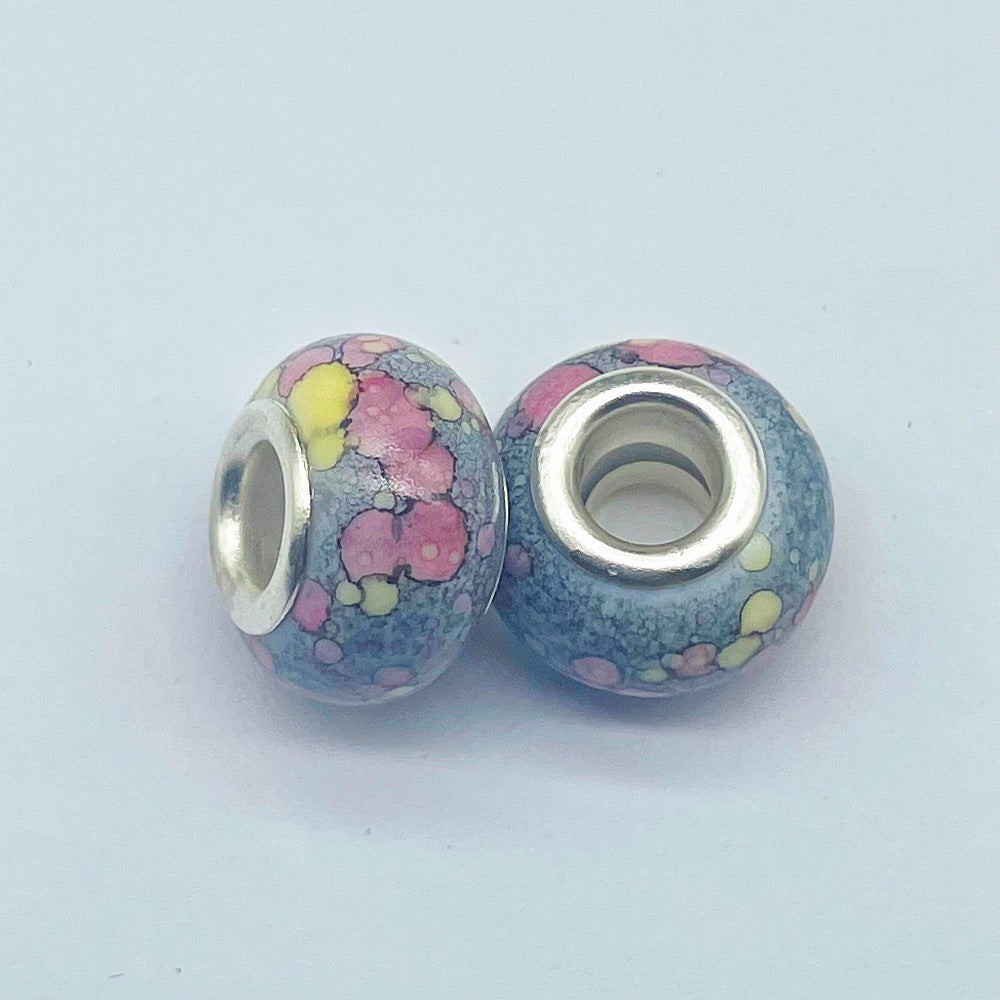 Resin Spacer Beads 14mm Ink Painting Large Hole 50pcs 16