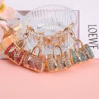 Rhinestone Mini Handbag Metal Keychain Gold Finish Colorful Gems