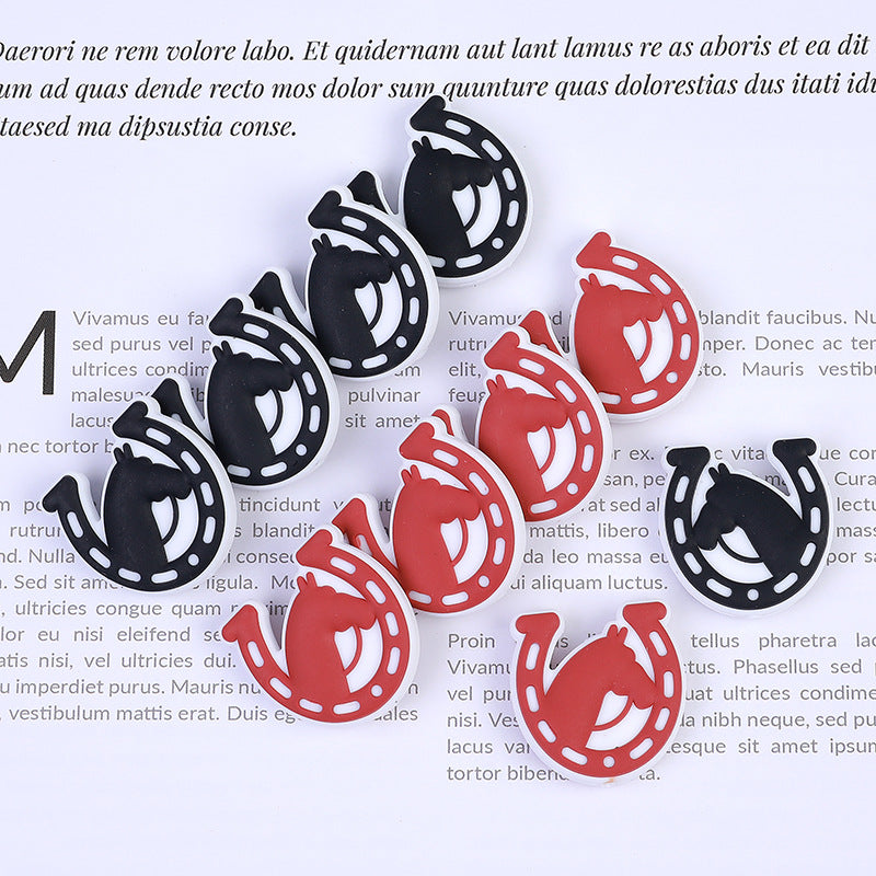 Silicone Focal Beads Horse Horseshoe Shape Black and Brown 20pcs 2
