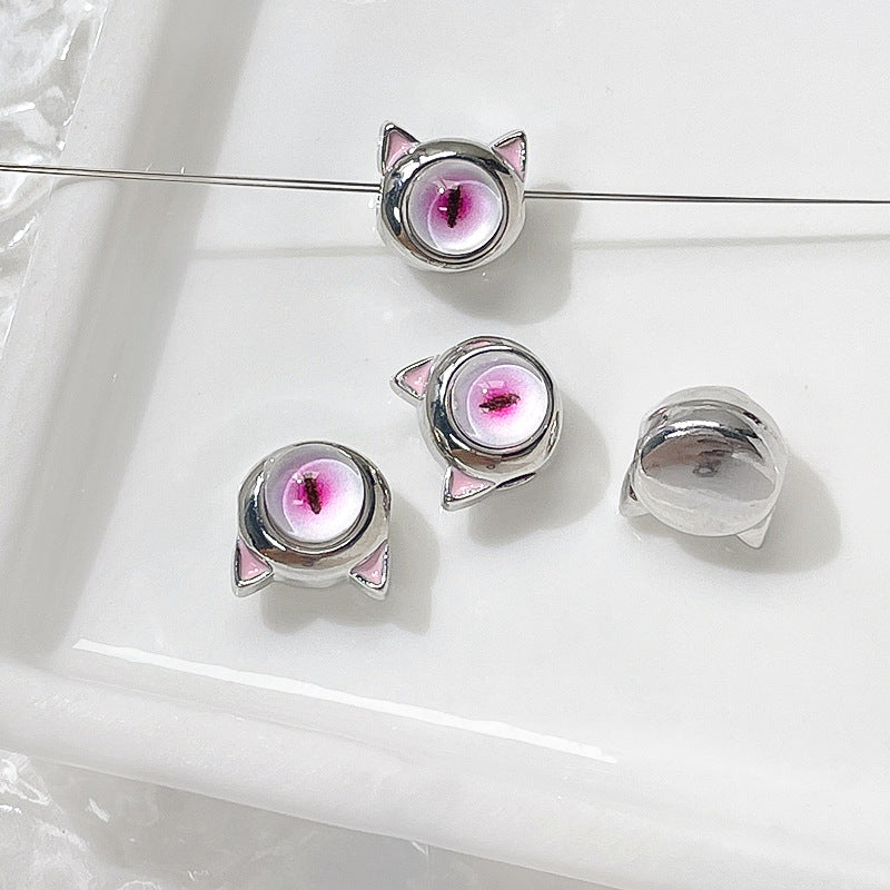 Cat Eye and One-Eyed Beast Metal Beads 10mm Baking Painted 10pcs 7
