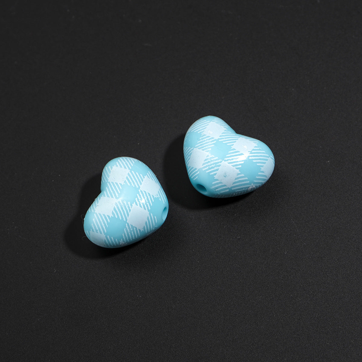 Plaid and Splashed Ink Pattern Heart Acrylic Beads 18mm 20pcs 12