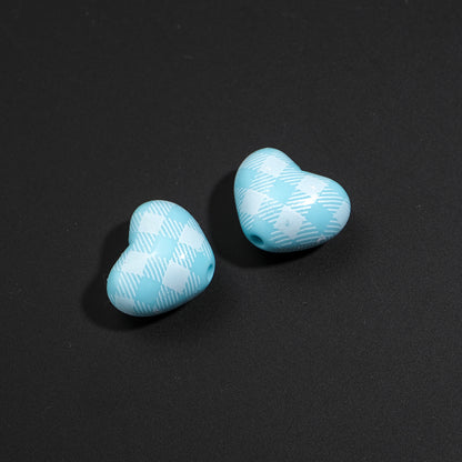 Plaid and Splashed Ink Pattern Heart Acrylic Beads 18mm 20pcs 12